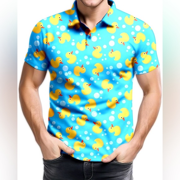 NWOT Men’s Blue Duck Print Polo Shirt Size Medium - Picture 5 of 5